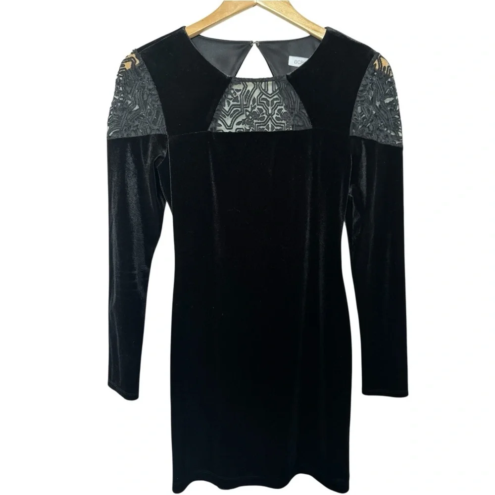 BCBGeneration Black Velvet Mini Dress Long Sleeves Small‎ - Picture 5 of 8